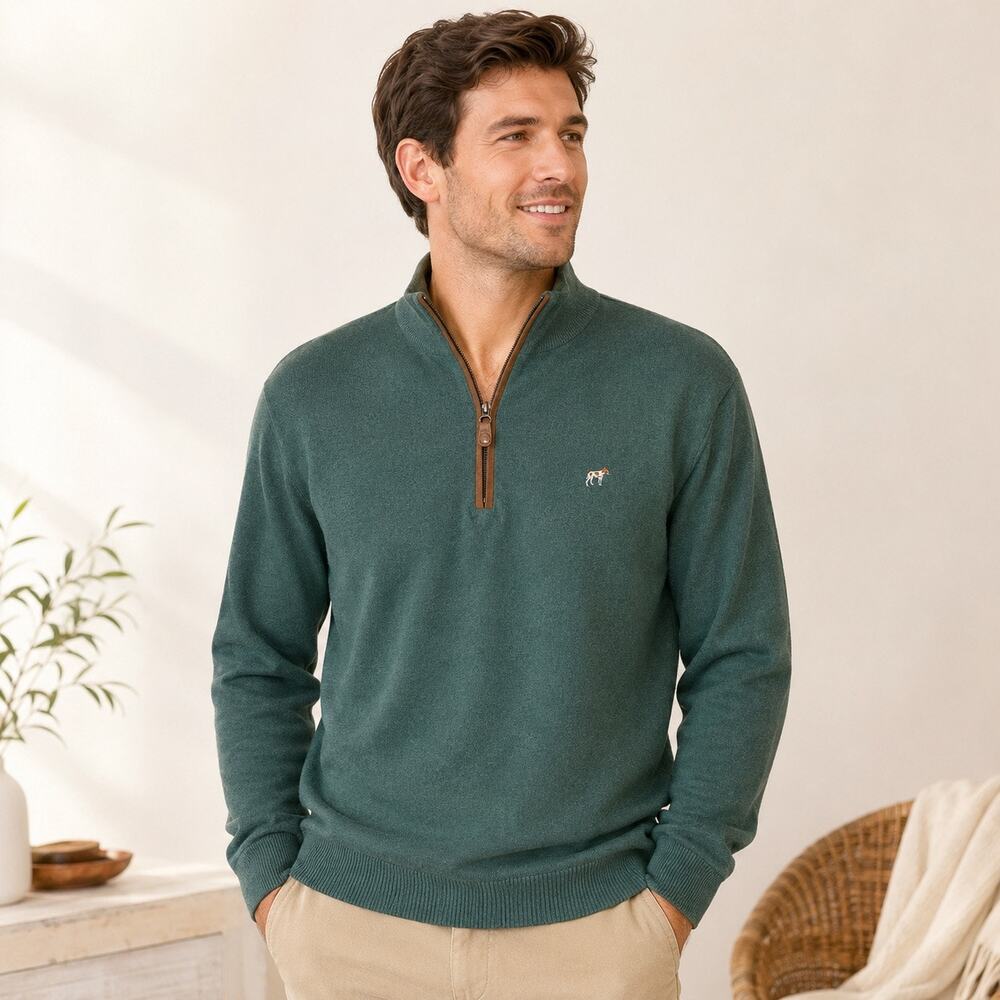 Southern Point Co Mens Quarter Zip Sweater Small Green Cotton Pullover